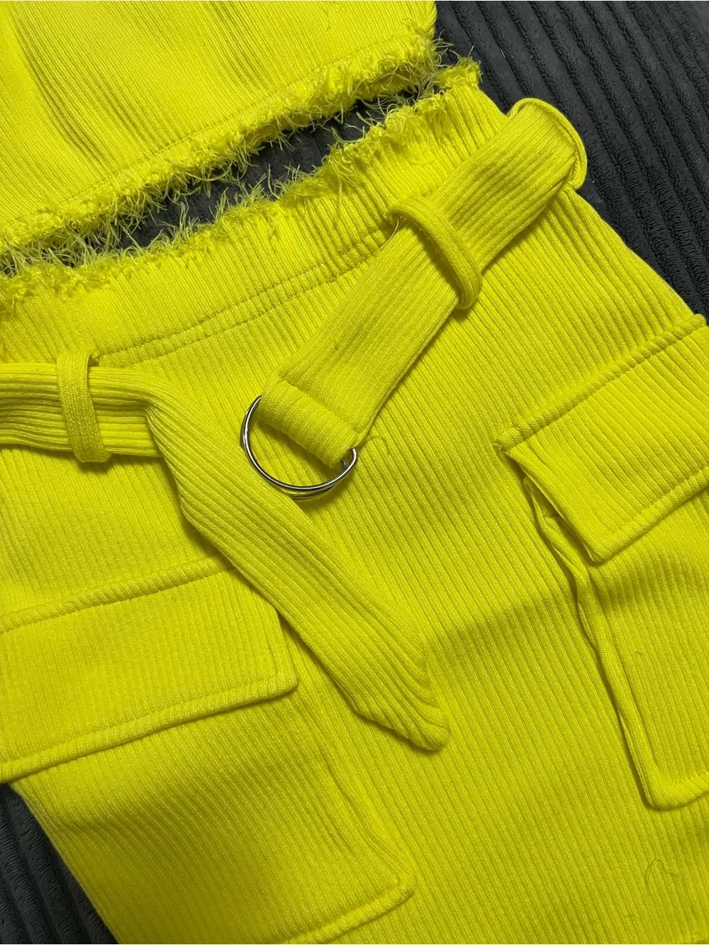 Fashion Nova Neon Yellow Ribbed Two-Piece Skirt Set - Picture 2 of 3